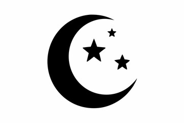 
Moon crescent icon, Crescent moon with stars silhouette vector
