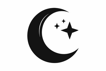 
Moon crescent icon, Crescent moon with stars silhouette vector
