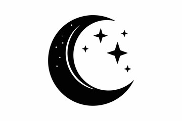 
Moon crescent icon, Crescent moon with stars silhouette vector
