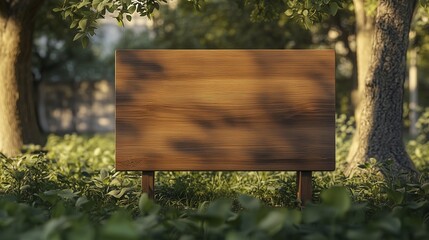 Blank wooden trunk board for label or warning information important in sun flower garden street