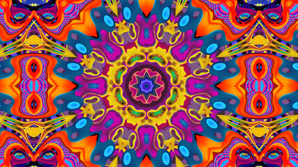Abstract colorful psychedelic kaleidoscope background pattern for New Year music festival