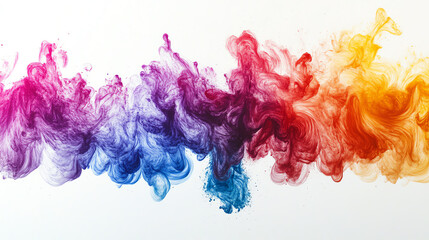 Abstract colorful ink swirls on white background.