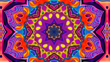 Abstract colorful psychedelic kaleidoscope background pattern for New Year music festival
