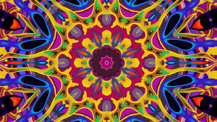 Abstract colorful psychedelic kaleidoscope background pattern for New Year music festival