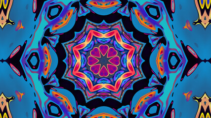 Abstract colorful psychedelic kaleidoscope background pattern for New Year music festival