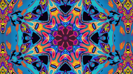 Abstract colorful psychedelic kaleidoscope background pattern for New Year music festival