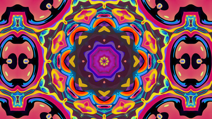 Abstract colorful psychedelic kaleidoscope background pattern for New Year music festival