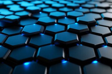 Fototapeta premium Abstract background with blue glowing hexagons