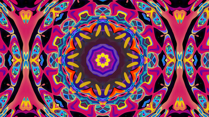 Abstract colorful psychedelic kaleidoscope background pattern for New Year music festival