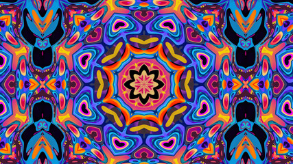 Abstract colorful psychedelic kaleidoscope background pattern for New Year music festival