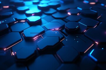 Fototapeta premium Abstract dark blue background with glowing hexagons