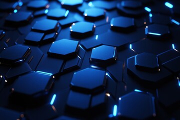 Obraz premium Abstract dark blue background with glowing hexagons