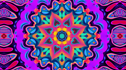 Abstract colorful psychedelic kaleidoscope background pattern for New Year music festival