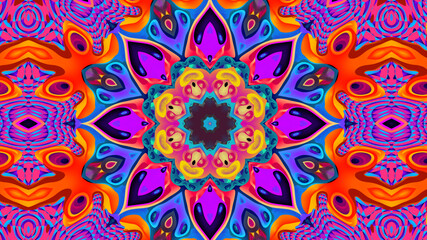 Abstract colorful psychedelic kaleidoscope background pattern for New Year music festival