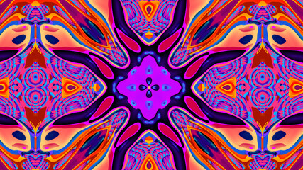 Abstract colorful psychedelic kaleidoscope background pattern for New Year music festival