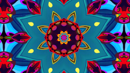 Abstract colorful psychedelic kaleidoscope background pattern for New Year music festival