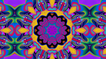 Abstract colorful psychedelic kaleidoscope background pattern for New Year music festival