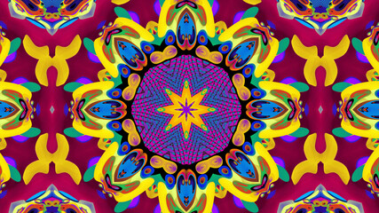 Abstract colorful psychedelic kaleidoscope background pattern for New Year music festival