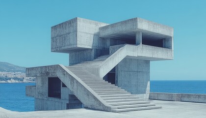 Fototapeta premium Concrete Architecture with Steps Overlooking the Ocean