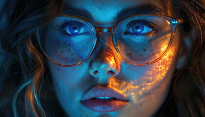 Woman with Blue and Orange Light on Face