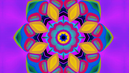 Abstract colorful psychedelic kaleidoscope background pattern for New Year music festival