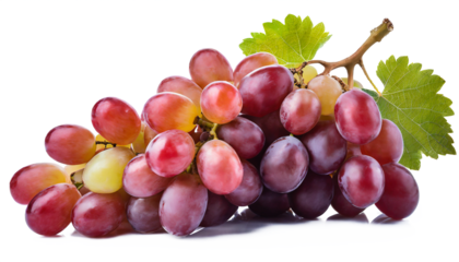 Red grape with leaf isolated on transparent background. 