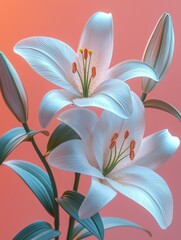 Minimalist Floral Arrangement of Lilies Against a Soft Pastel Background in Diffused Light