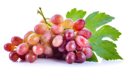 Fototapeta premium Red grape with leaf isolated on white background. 