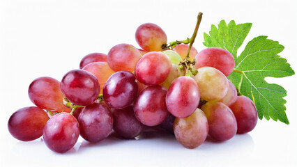 Fototapeta premium Red grape with leaf isolated on white background. 