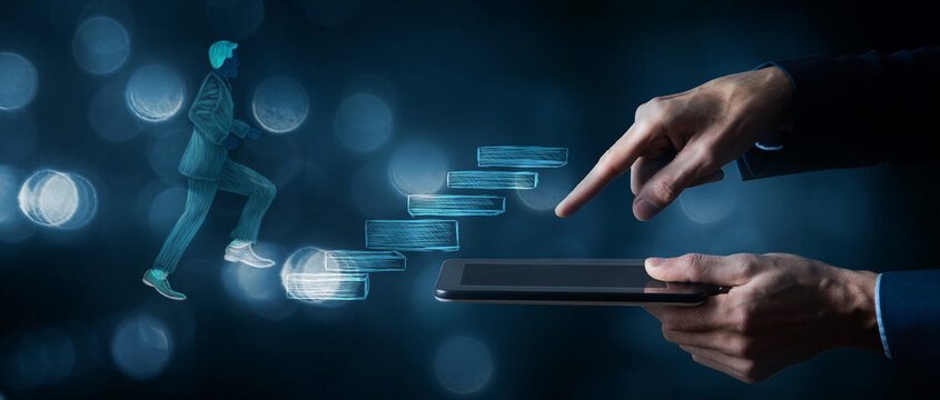 businessman running from the stairs