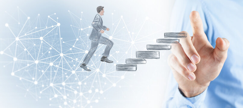 businessman running from the stairs