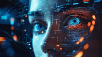 Close-up of a human eye with digital interface overlay