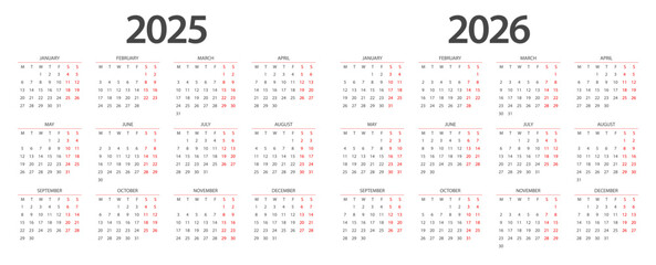 Calendar 2025, calendar 2026 week start Monday corporate design planner template.