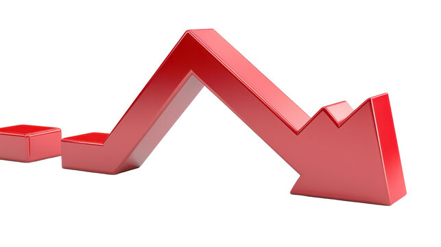 A red downward arrow symbolizing a decline or decrease in a graph or chart.