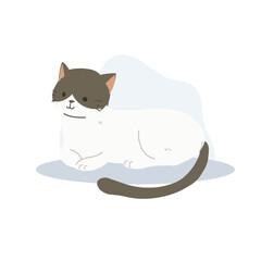 Cute Kawaii Cat Illustration. Relaxing Cat Sitting and Laying in Kawaii Aesthetic