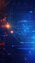 Obraz premium Abstract digital background featuring glowing lines and nodes in vibrant blue and orange colors, ideal for technology themes.