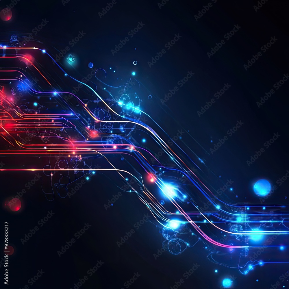 Sticker vibrant abstract background with colorful light trails, ideal for tech and digital themes in design 