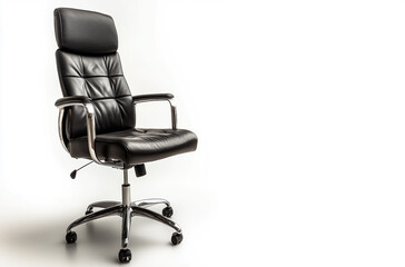 leather office chair with armrests and swivel base on white background