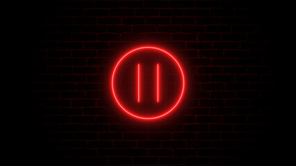 Neon, glowing play button icon on brick wall. Interactive Multimedia Interface: A Comprehensive Icon Set for Mobile Apps, Cinema, and Broadcasting with Dynamic Elements, Transparent Designs, and Flat 