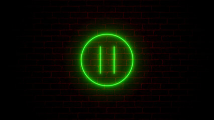 Neon, glowing play button icon on brick wall. Interactive Multimedia Interface: A Comprehensive Icon Set for Mobile Apps, Cinema, and Broadcasting with Dynamic Elements, Transparent Designs, and Flat 