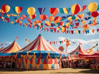 Obraz premium Circus tent with balloons. carnival background