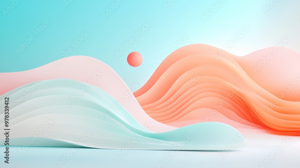 Poster a digital illustration depicting a series of undulating waves, with subtle color variations.