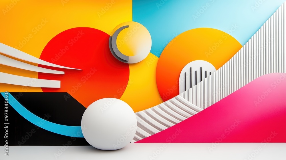 Poster Abstract artwork featuring a dynamic interplay of curved lines and geometric shapes, creating a sense of energy.