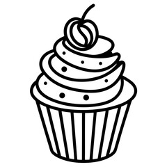 Cupcake with cherry line art