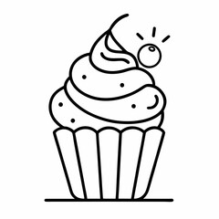 Cupcake with cherry line art