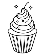 Cupcake with cherry line art