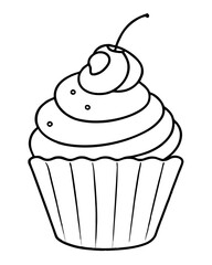 Cupcake with cherry line art
