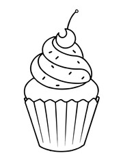 Cupcake with cherry line art