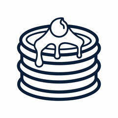 Line art of stacked pancakes with dripping syrup and a small pat of butter on top. Vector illustration 
