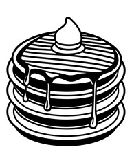 Stacked pancakes with dripping syrup and a small pat of butter on top. Vector illustration 